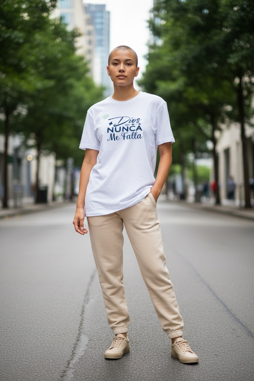 Camisa con mensaje cristiano en Español y un diseño de corona en piedras pequeñas