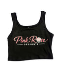 Schwarzes bauchfreies T-Shirt (XS) mit einem Design von Pink Rose Designs