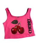 Fuchsiafarbenes T-Shirt mit Kirschmotiv